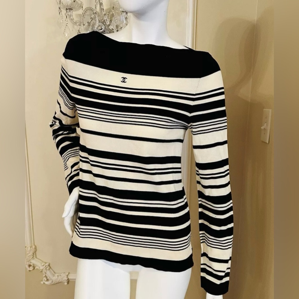 CHANEL CC LOGO RARE STRIPED BLACK OFF WHITE SIZE 38EU